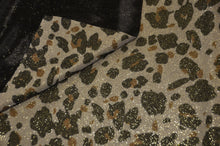 Load image into Gallery viewer, Animal Stretch Glimmer Knit Fabric | Cheetah | Leopard | Tiger | 2 Way Stretch | 56&quot; Wide | Metallic Glitter Spandex Knit Fabric | Fabric mytextilefabric 3&quot;x3&quot; Sample Swatch Leopard Animal Print 