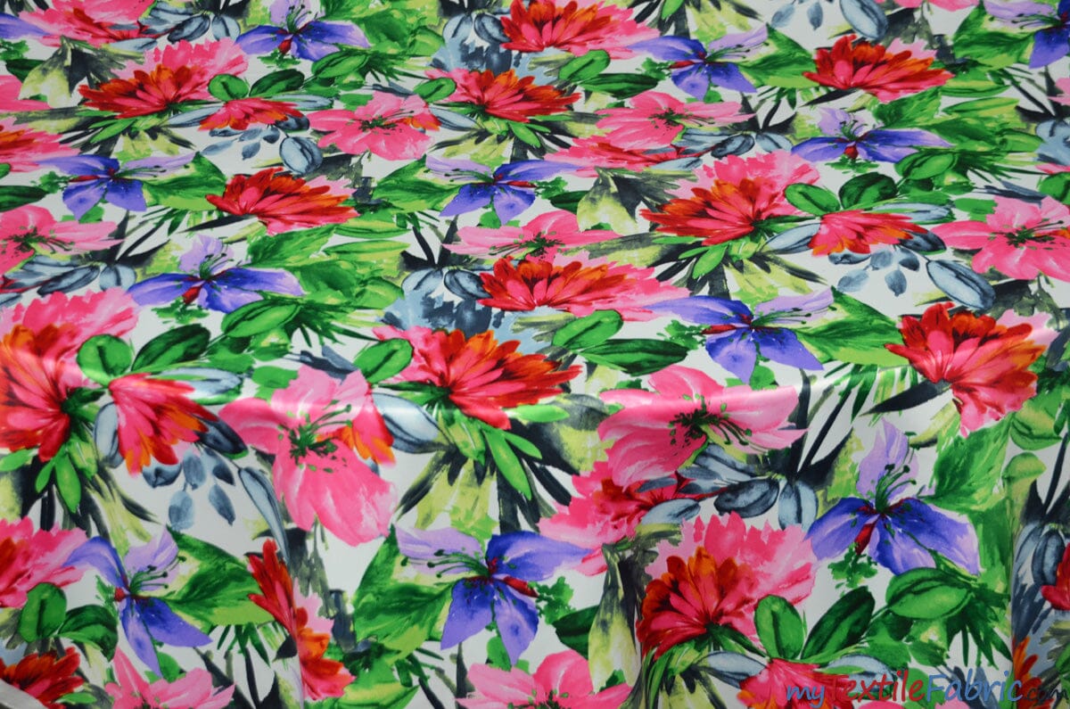 Flower Blossom Satin Print | Dull Satin Print | 60" Wide | 2 Colors | Floral Satin Print My Textile Fabric 