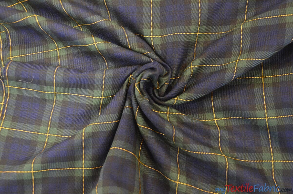 Green Blue Kilt Fabric | 60" Wide | Green Blue Tartan Fabric | Soft Poly Rayon Kilt | Decor, Napkins, Scarves, Costumes, Blanket, Face Mask, Kilt | My Textile Fabric Yards Green Blue 