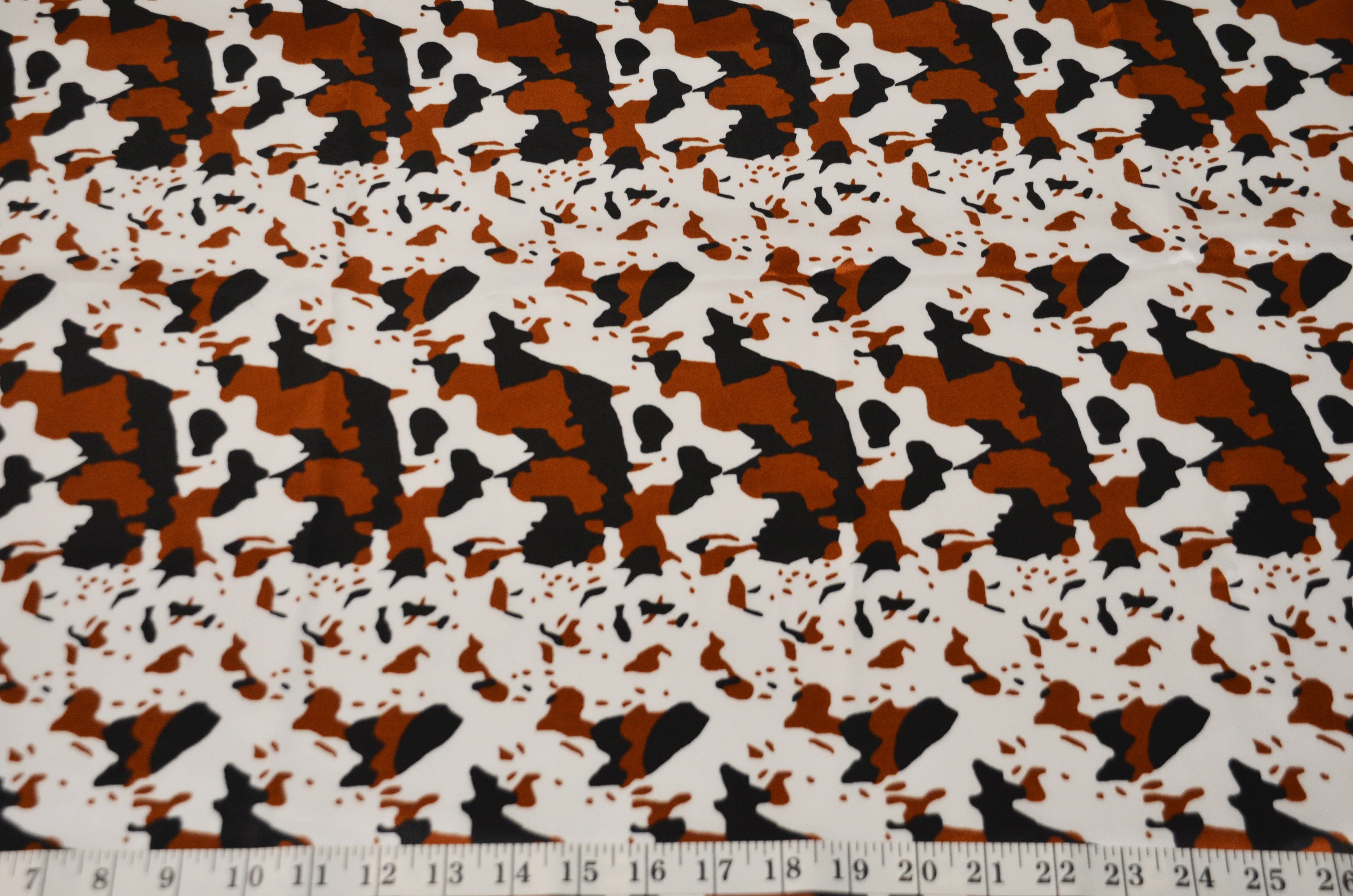 Black Brown Cow Satin Print Fabric | Black Brown Calf Charmeuse Satin | 60" Wide | Super Soft Satin Animal Print | Fabric mytextilefabric 