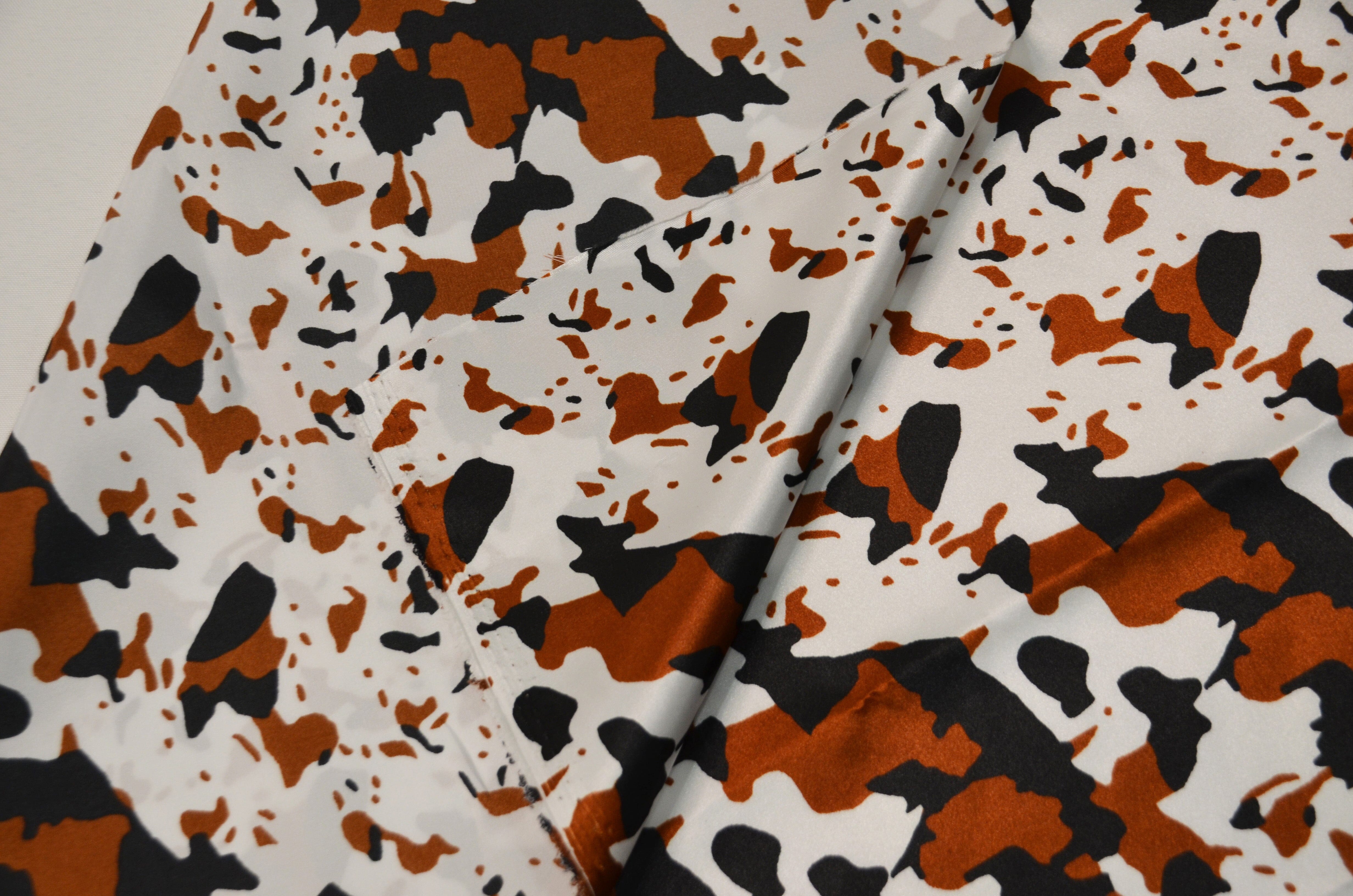 Black Brown Cow Satin Print Fabric | Black Brown Calf Charmeuse Satin | 60" Wide | Super Soft Satin Animal Print | Fabric mytextilefabric 