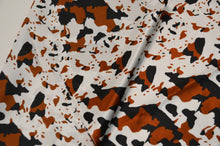 Load image into Gallery viewer, Black Brown Cow Satin Print Fabric | Black Brown Calf Charmeuse Satin | 60&quot; Wide | Super Soft Satin Animal Print | Fabric mytextilefabric 