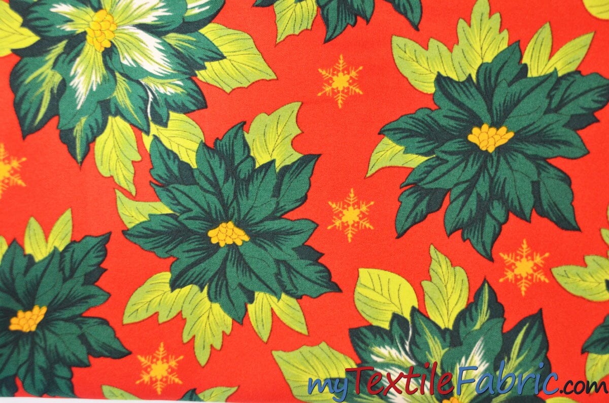 Polyester Poinsettia Christmas Floral Fabric | 60" Wide | Christmas Fabric | Polyester Printed Fabric | Fabric mytextilefabric 