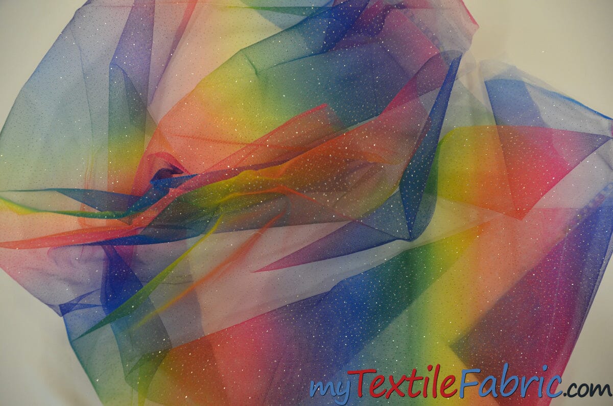 Rainbow Tulle Glitter Fabric | LGBT Fabric | 60" Wide | Multi Color Tulle with Sparkling Glitter | Great for Costumes, Tutu's, Wings, Dresses, Costume Fabric mytextilefabric 