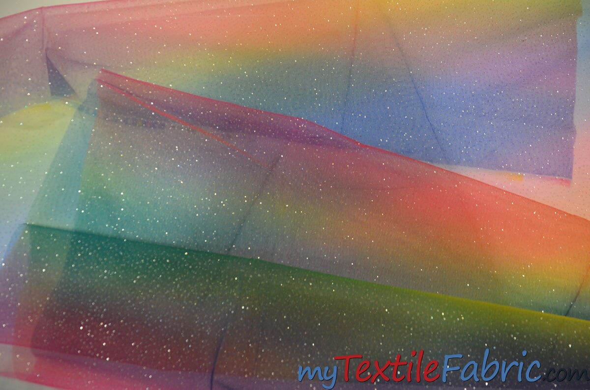 Rainbow Tulle Glitter Fabric | LGBT Fabric | 60 Wide | Multi Color Tulle  with Sparkling Glitter | Great for Costumes, Tutu's, Wings, Dresses, Costume