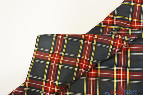 Red and Grey Tartan Fabric | Red and Grey Plaid Checker | 60" Wide | Poly Rayon Kilt | Decor, Napkins, Scarves, Costumes, Blanket, Face Mask, Kilt | My Textile Fabric 