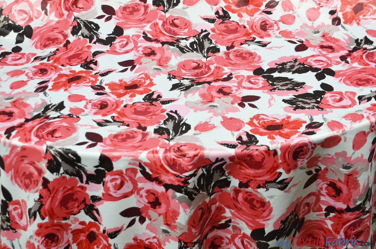 Rosewood Satin Print | Dull Satin Print | 58/60" Wide | 2 Colors | Floral Satin Print My Textile Fabric 