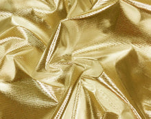 Load image into Gallery viewer, Tricot Lame Fabric | Stiff Metallic Foil | 40&quot; Wide | Dress Material Dance Wear Costume Theatrical | Fabric mytextilefabric 3&quot;x3&quot; Sample Swatch Gold White Tricot 