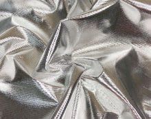 Load image into Gallery viewer, Tricot Lame Fabric | Stiff Metallic Foil | 40&quot; Wide | Dress Material Dance Wear Costume Theatrical | Fabric mytextilefabric 3&quot;x3&quot; Sample Swatch Silver White Tricot 