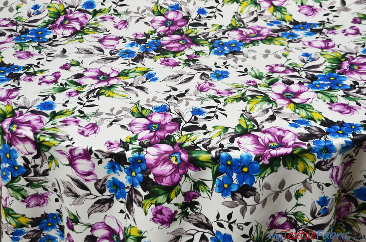Watercolor Floral Satin Print | Dull Satin Print | 58/60" Wide | Floral Satin Print | My Textile Fabric 