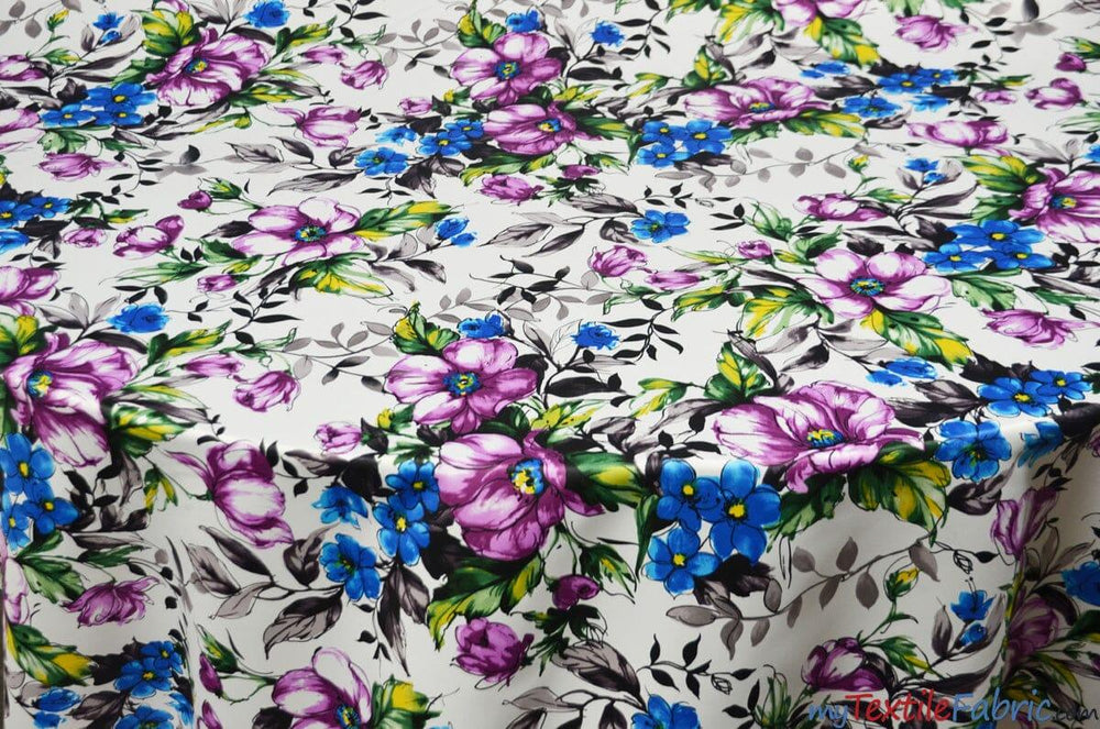Watercolor Floral Satin Print | Dull Satin Print | 58/60" Wide | Floral Satin Print | My Textile Fabric 