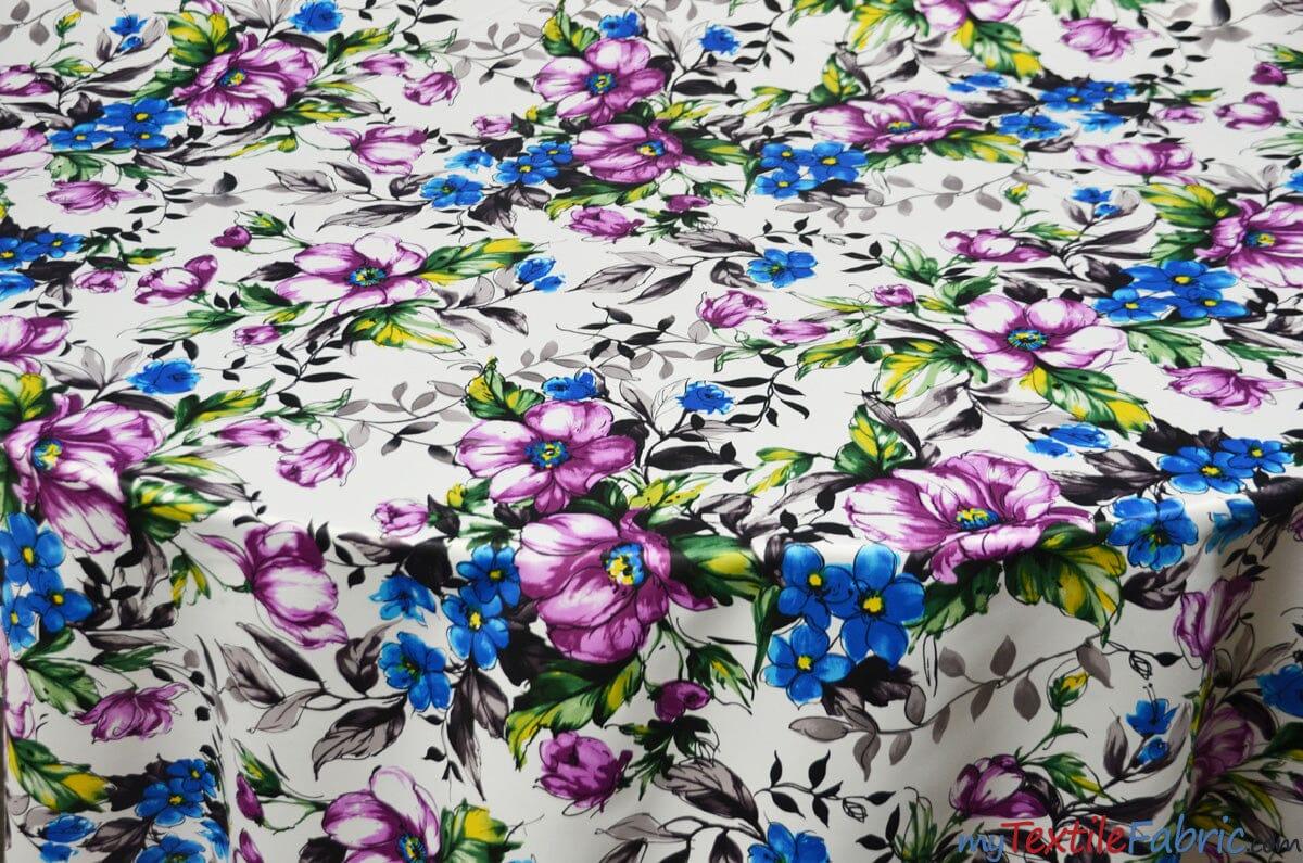 Watercolor Floral Satin Print | Dull Satin Print | 58/60" Wide | Floral Satin Print | My Textile Fabric 