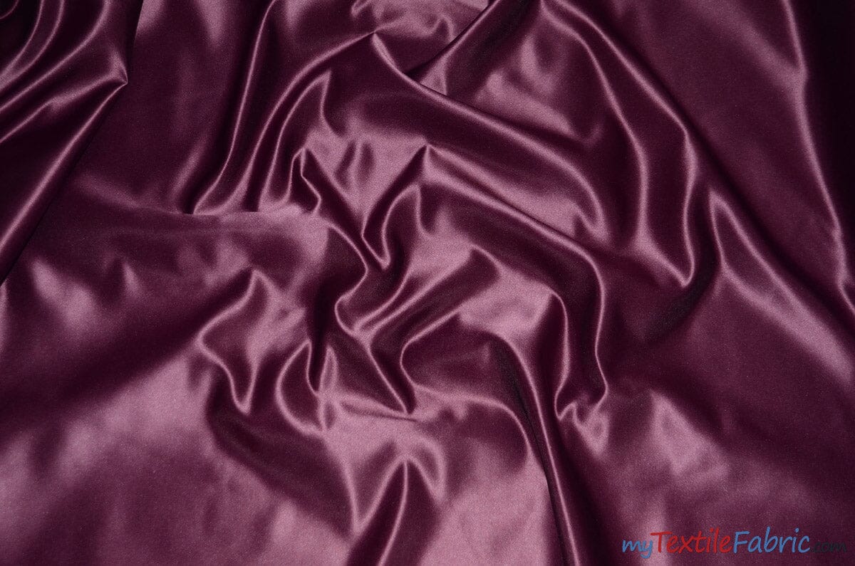 L'Amour Satin Fabric | Polyester Matte Satin | Peau De Soie | 60" Wide | Wholesale Bolt | Wedding Dress, Tablecloth, Multiple Colors | Fabric mytextilefabric Bolts Abergine 