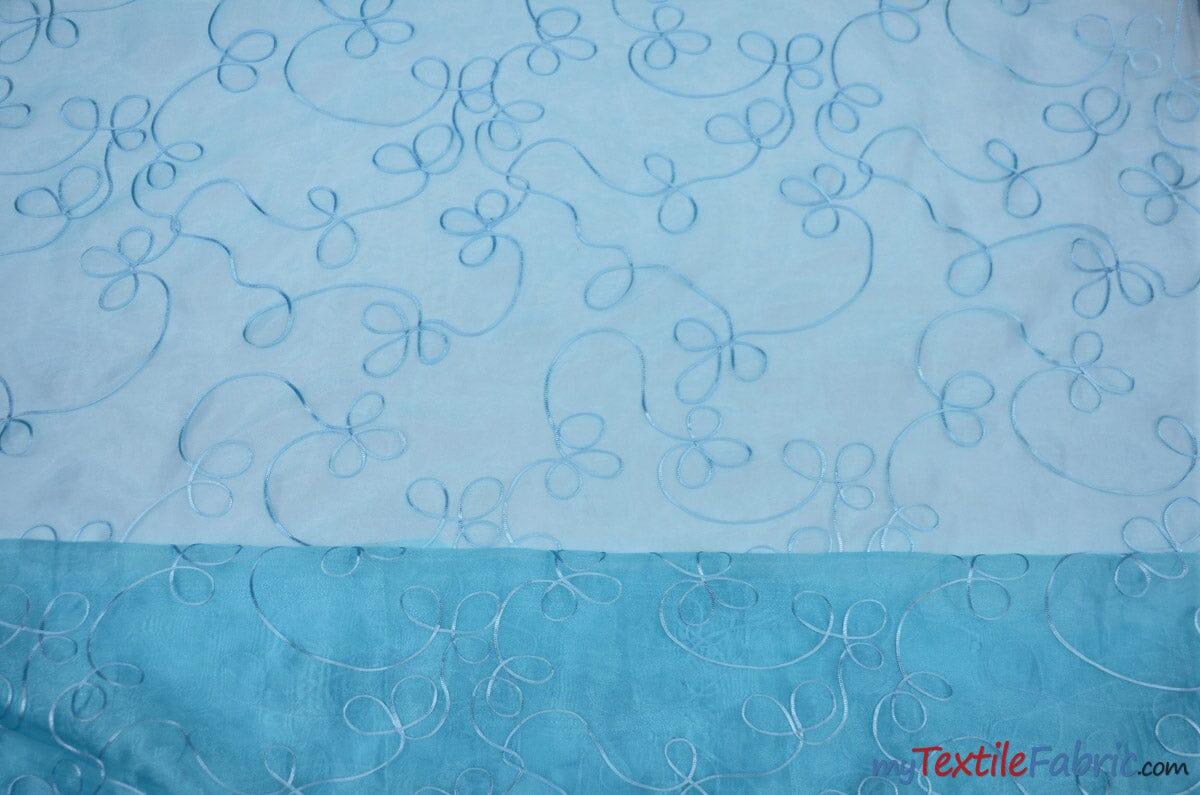 Fantasia Organza Embroidery Fabric | Embroidered Floral Sheer | 54" Wide | Multiple Colors | Fabric mytextilefabric Yards Aqua 