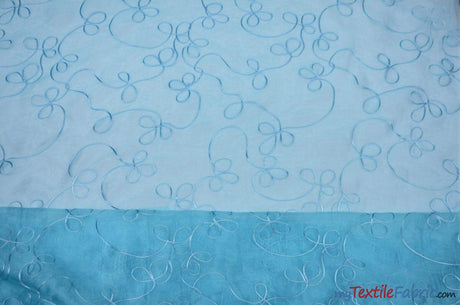 Fantasia Organza Embroidery Fabric | Embroidered Floral Sheer | 54" Wide | Multiple Colors | Fabric mytextilefabric Yards Aqua 