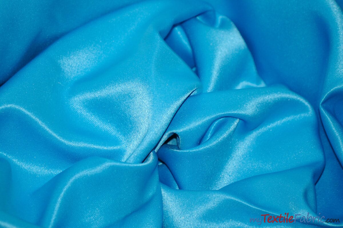 L'Amour Satin Fabric | Polyester Matte Satin | Peau De Soie | 60" Wide | Wholesale Bolt | Wedding Dress, Tablecloth, Multiple Colors | Fabric mytextilefabric Bolts Aqua 