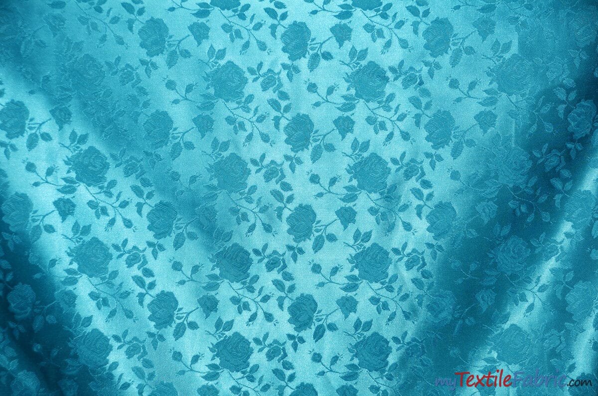Satin Jacquard | Satin Flower Brocade | 60" Wide | Sold by the Continuous Yard | Fabric mytextilefabric Yards Aqua 