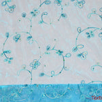 Load image into Gallery viewer, Dahlia Organza Embroidery Fabric | Embroidered Floral Sheer with Sequins Embellishment | 54&quot; Wide | Multiple Colors | Fabric mytextilefabric Yards Aqua 
