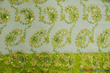 Coco Paisley Sheer Embroidery | Double Scallop Lace | 52" Wide | Fabric mytextilefabric Yards Avocado 