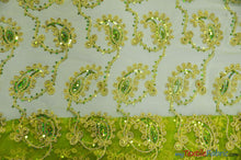 Load image into Gallery viewer, Coco Paisley Sheer Embroidery | Double Scallop Lace | 52&quot; Wide | Fabric mytextilefabric Yards Avocado 