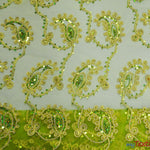 Load image into Gallery viewer, Coco Paisley Sheer Embroidery | Double Scallop Lace | 52&quot; Wide | Fabric mytextilefabric Yards Avocado 

