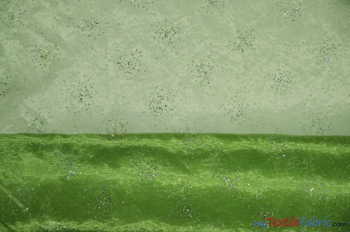 Sparkle Organza Fabric | Glitter Beads on Organza Fabric | 58" Wide | Fabric mytextilefabric Yards Avocado 