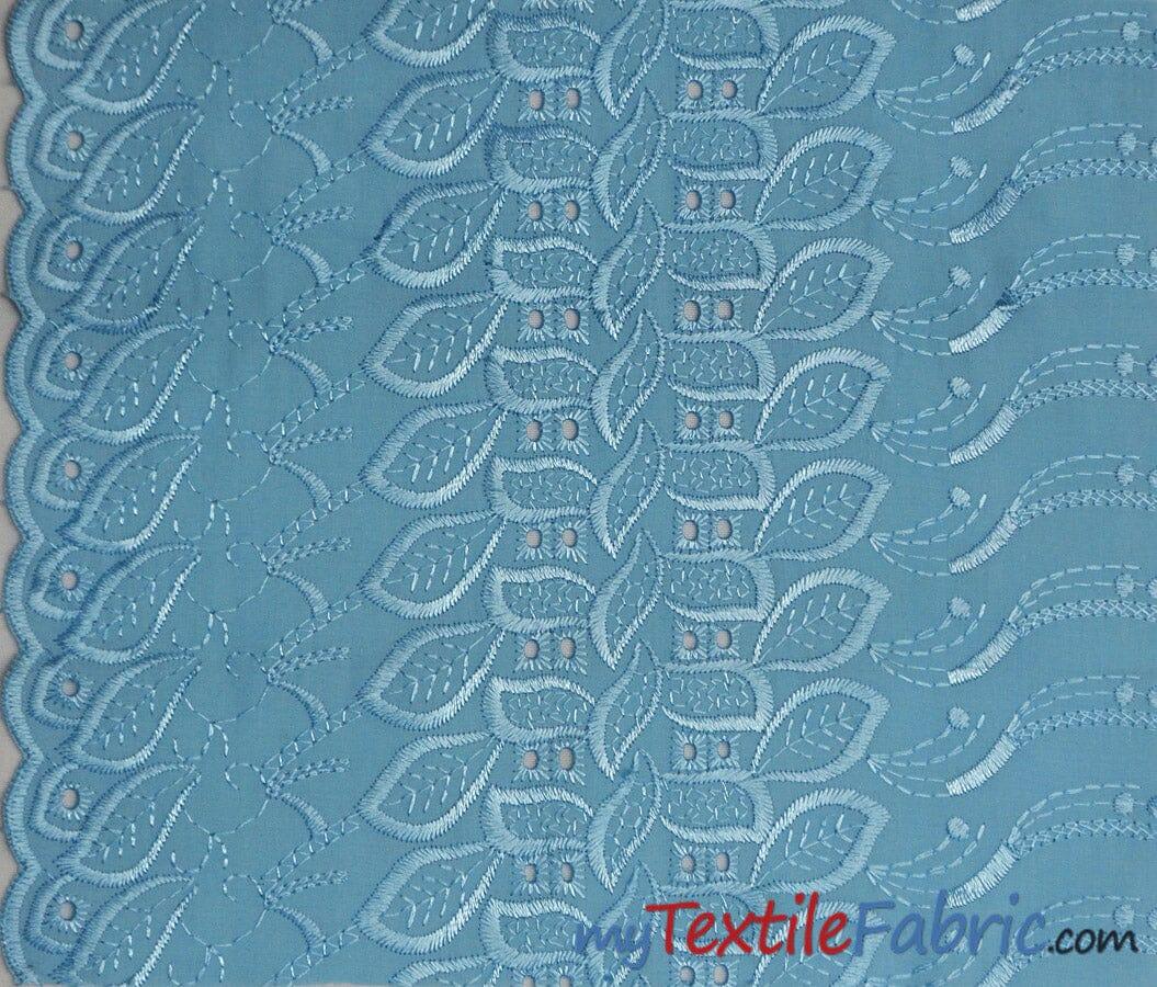 Polyester Cotton Eyelet Embroidery | One Side Scallop | 45" Wide | Multiple Colors | Fabric mytextilefabric Yards Baby Blue 