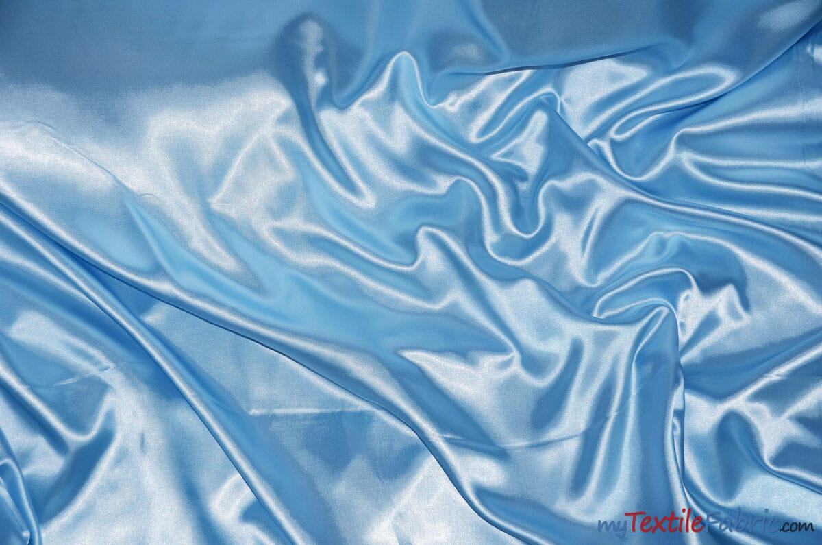 Silky Soft Medium Satin Fabric | Lightweight Event Drapery Satin | 60" Wide | Economic Satin by the Wholesale Bolt | Fabric mytextilefabric Bolts Baby Blue 0023 