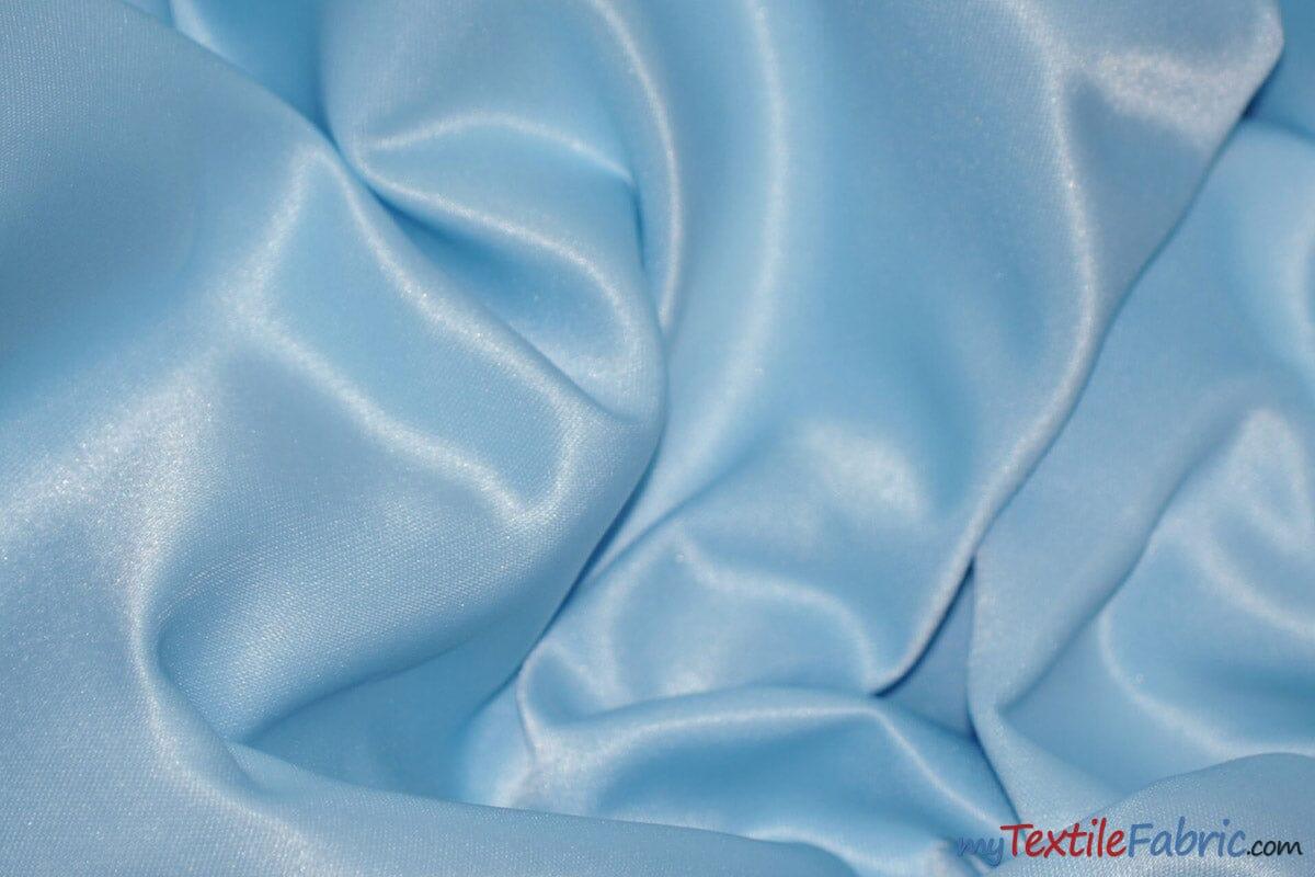 L'Amour Satin Fabric | Polyester Matte Satin | Peau De Soie | 60" Wide | Continuous Yards | Wedding Dress, Tablecloth, Multiple Colors | Fabric mytextilefabric Yards Baby Blue 