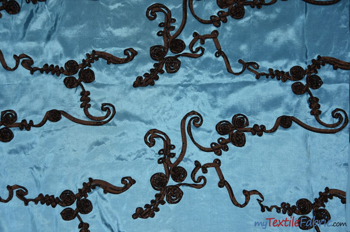 Ribbon Taffeta Fabric | Ribbon Cord Taffeta Embroidery | 54" Wide | Multiple Colors | Fabric mytextilefabric Yards Baby Blue 