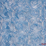 Load image into Gallery viewer, Rosette Satin Fabric | Wedding Satin Fabric | 54&quot; Wide | 3d Satin Floral Embroidery | Multiple Colors | Sample Swatch| Fabric mytextilefabric Sample Swatches Baby Blue 
