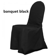 Load image into Gallery viewer, Wrinkle Free Banquet Chair Covers | Scuba Banquet Chair Cover | Chair Cover for Wedding, Event, Ballroom | White Ivory Black | newtextilefabric By Piece Black 