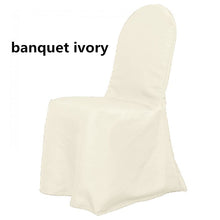 Load image into Gallery viewer, Wrinkle Free Banquet Chair Covers | Scuba Banquet Chair Cover | Chair Cover for Wedding, Event, Ballroom | White Ivory Black | newtextilefabric By Piece Ivory 