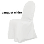 Load image into Gallery viewer, Wrinkle Free Banquet Chair Covers | Scuba Banquet Chair Cover | Chair Cover for Wedding, Event, Ballroom | White Ivory Black | newtextilefabric By Piece White 
