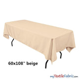 60" x 108" Banquet Polyester Tablecloth | Sold By Piece or Wholesale Box | Fabric mytextilefabric By Piece Beige 