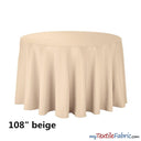 108" Round Polyester Seamless Tablecloth | Sold by Single Piece or Wholesale Box | Fabric mytextilefabric By Piece Beige 