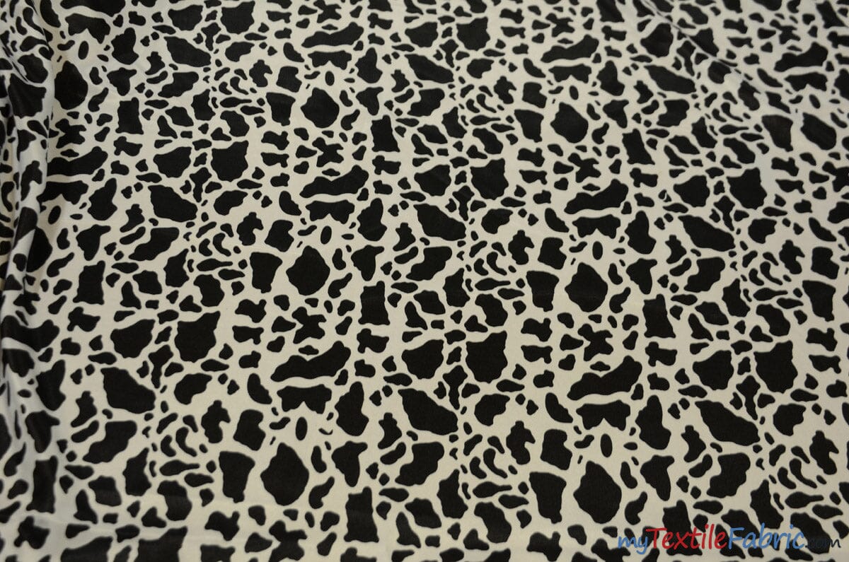 Small Black Cow Satin Print Fabric | Black Calf Charmeuse Satin | 60" Wide | Fabric mytextilefabric 
