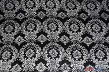 Load image into Gallery viewer, White Black Damask Satin Print Fabric | Damask Lamour Satin Fabric | Dull Satin Print | 60&quot; Wide | Fabric mytextilefabric Yards Black White Damask 
