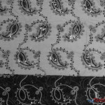 Load image into Gallery viewer, Coco Paisley Sheer Embroidery | Double Scallop Lace | 52&quot; Wide | Fabric mytextilefabric Yards Black White 
