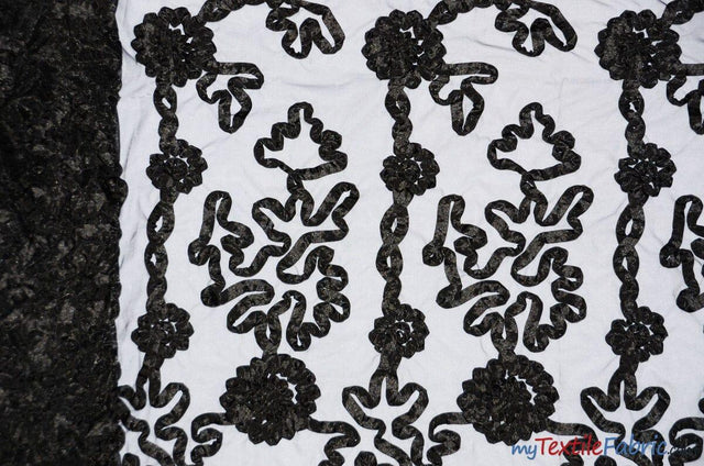 Luxury Organza Embroidery Fabric | Embroidered Ribbon Organza | 54" Wide | Multiple Colors | Fabric mytextilefabric Yards Black 