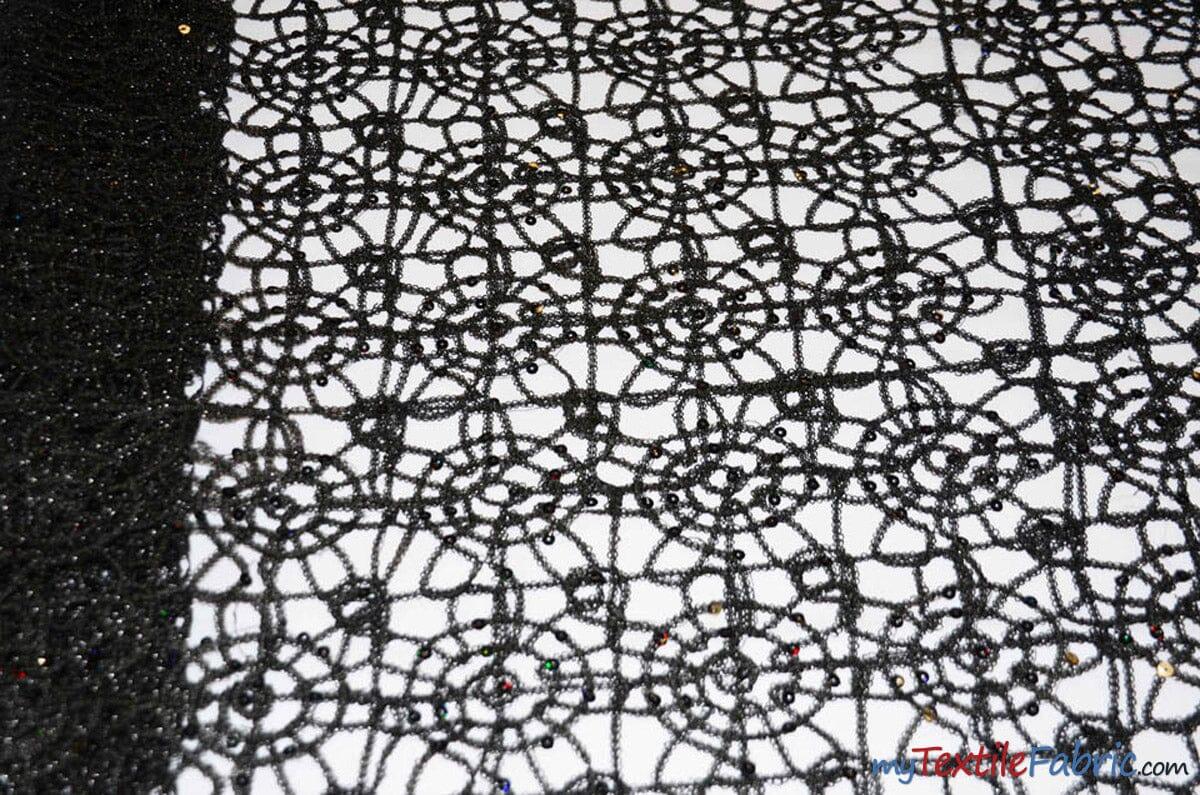 Open Weave Chain Chemical Lace Fabric | 50" Wide | 10 Colors | Fabric mytextilefabric Yards Black 