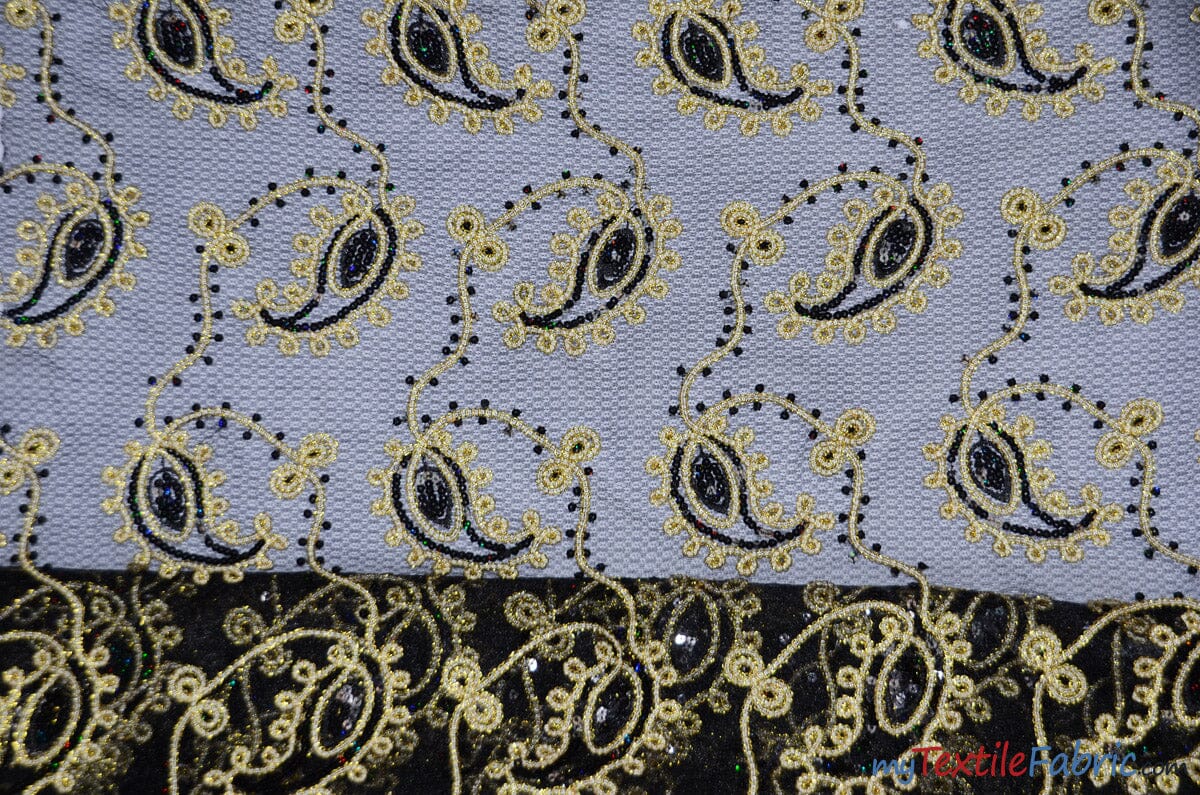 Coco Paisley Sheer Embroidery | Double Scallop Lace | 52" Wide | Fabric mytextilefabric Yards Black 