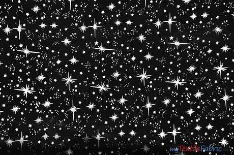 Shooting Star Foil Organza Fabric| 60" Wide | Sheer Organza with Foil Silver Metallic Star | Decor, Overlays, Accents, Dresses, Apparel | Fabric mytextilefabric Yards Black 