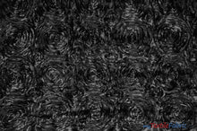 Load image into Gallery viewer, Rosette Satin Fabric | Wedding Satin Fabric | 54&quot; Wide | 3d Satin Floral Embroidery | Multiple Colors | Wholesale Bolt | Fabric mytextilefabric Bolts Black 