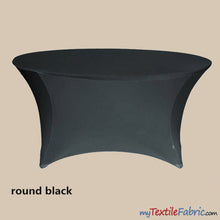 Load image into Gallery viewer, 5ft Diameter Round Spandex Tablecloth - fits 60&quot; Diameter Tables | Sold by the Piece or Wholesale Box | Fabric mytextilefabric By Piece Black 