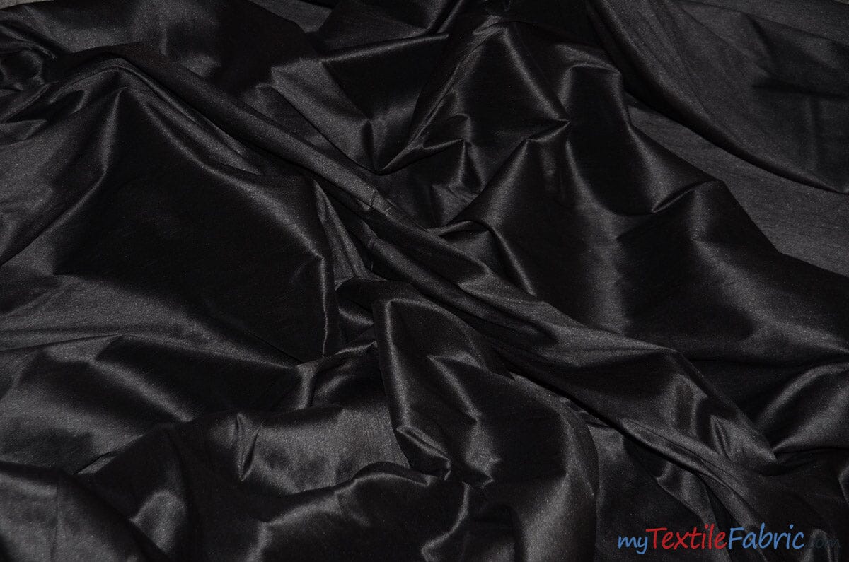 Polyester Silk Fabric | Faux Silk | Polyester Dupioni Fabric | Sample Swatch | 54" Wide | Multiple Colors | Fabric mytextilefabric Sample Swatches Black 