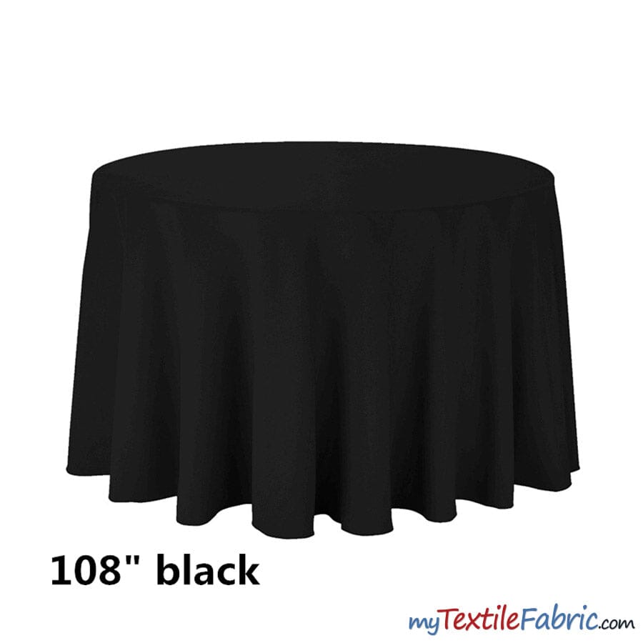 108" Round Polyester Seamless Tablecloth | Sold by Single Piece or Wholesale Box | Fabric mytextilefabric By Piece Black 