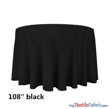 Load image into Gallery viewer, 108&quot; Round Polyester Seamless Tablecloth | Sold by Single Piece or Wholesale Box | Fabric mytextilefabric By Piece Black 