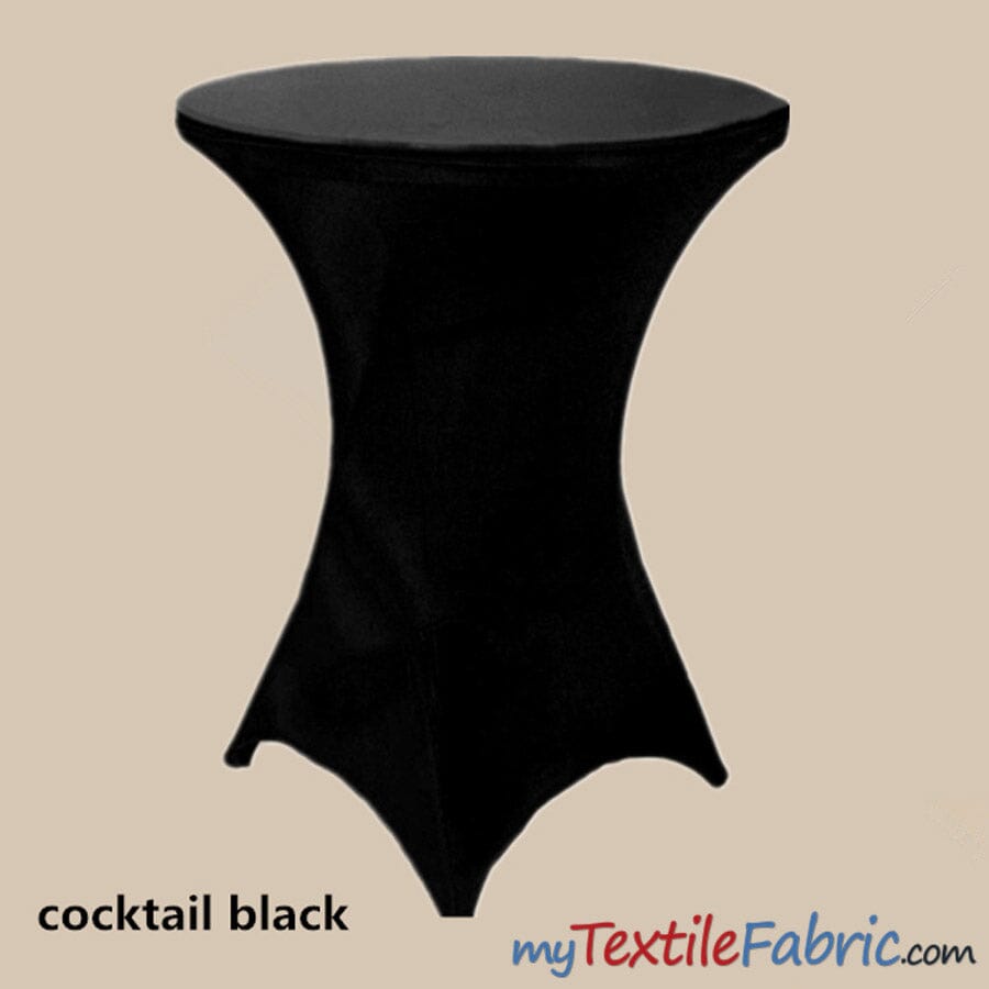 Cocktail Spandex Tablecloth | Reinforced Pockets | 36" Diameter, 42" Height | Sold by Piece or Wholesale Box | Fabric mytextilefabric By Piece Black 