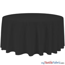 Load image into Gallery viewer, 132&quot; Round Polyester Seamless Tablecloth | Sold by Single Piece or Wholesale Box | Fabric mytextilefabric By Piece Black 
